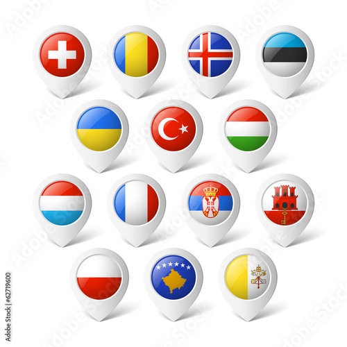 Map pointers with flags. Europe. Free Download Map pointers with flags. Europe. - GFXLoad