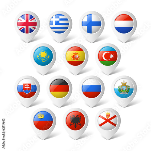 Map pointers with flags. Europe. Free Download Map pointers with flags. Europe. - GFXLoad