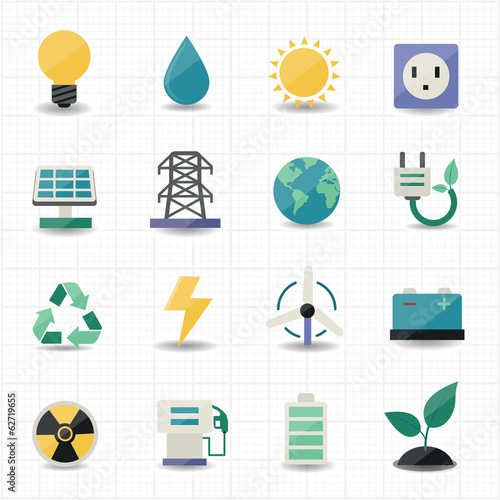 Power energy icons white background
