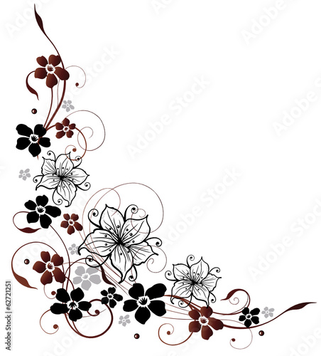 Filigrane Ranke mit Lilien und Blumen.