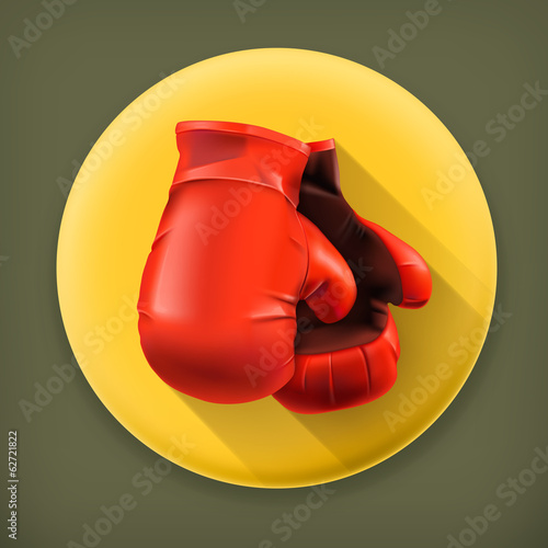 Red boxing gloves, long shadow vector icon