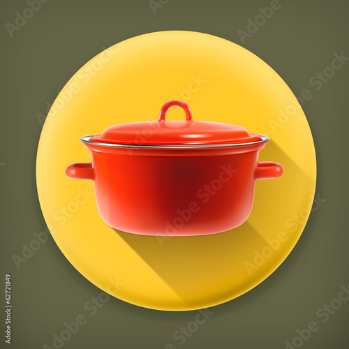 Red saucepan, long shadow vector icon