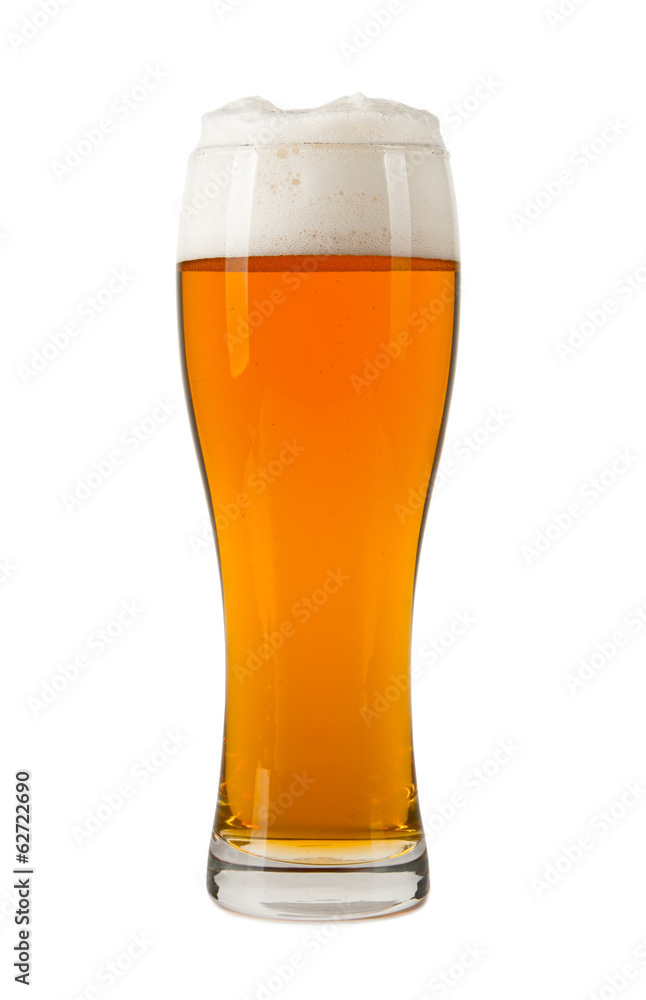 Half litre glass of beer on white background Half litre glass of beer on white background