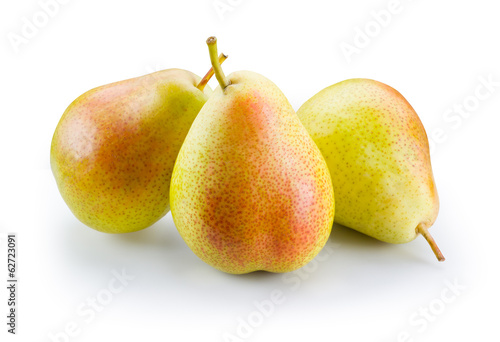 Ripe pears isolated on white. With clipping path