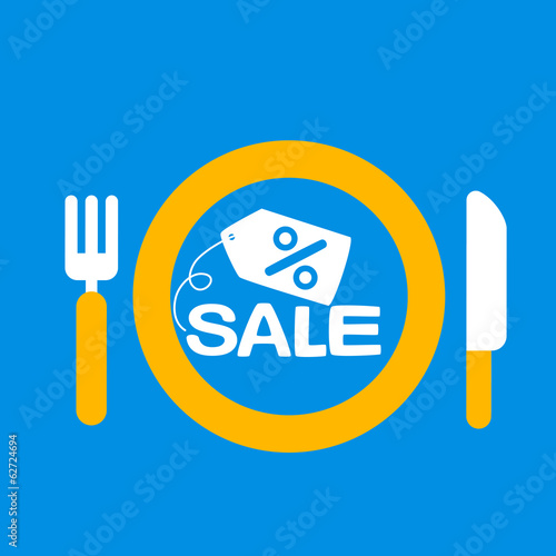 plate with knife and fork with an icon of sale