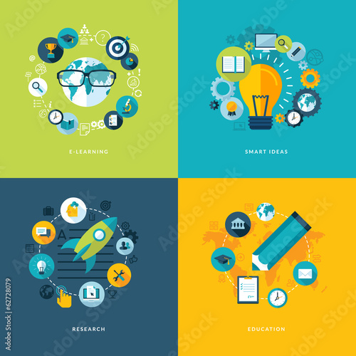 Set of flat design concept icons for education