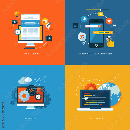Set of flat design concept icons for web development