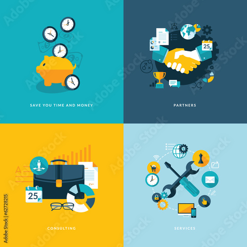 Set of flat design concept icons for business