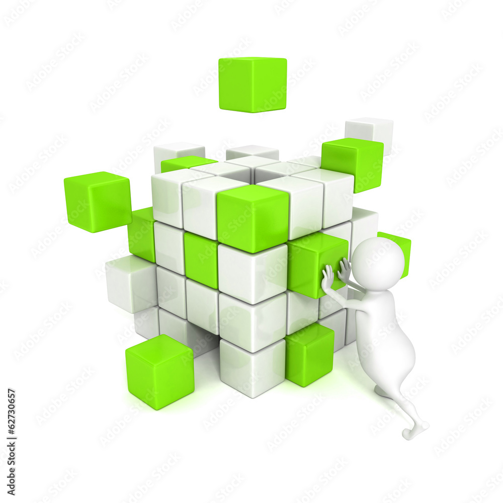 Obraz premium 3d man with different blocks. business structure concept