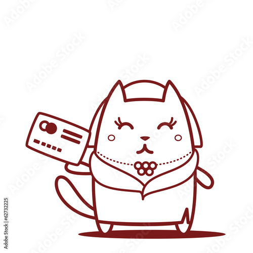 Character rich lady in a fur coat and a necklace line art