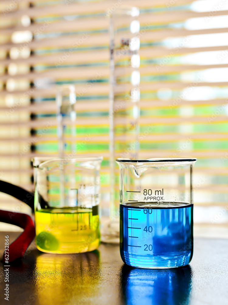 Laboratory glassware with liquid Laboratory glassware with liquid