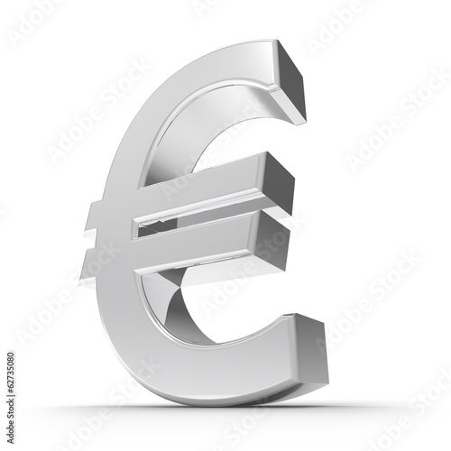 Silbernes Euro Symbol mit weißem Hintergrund