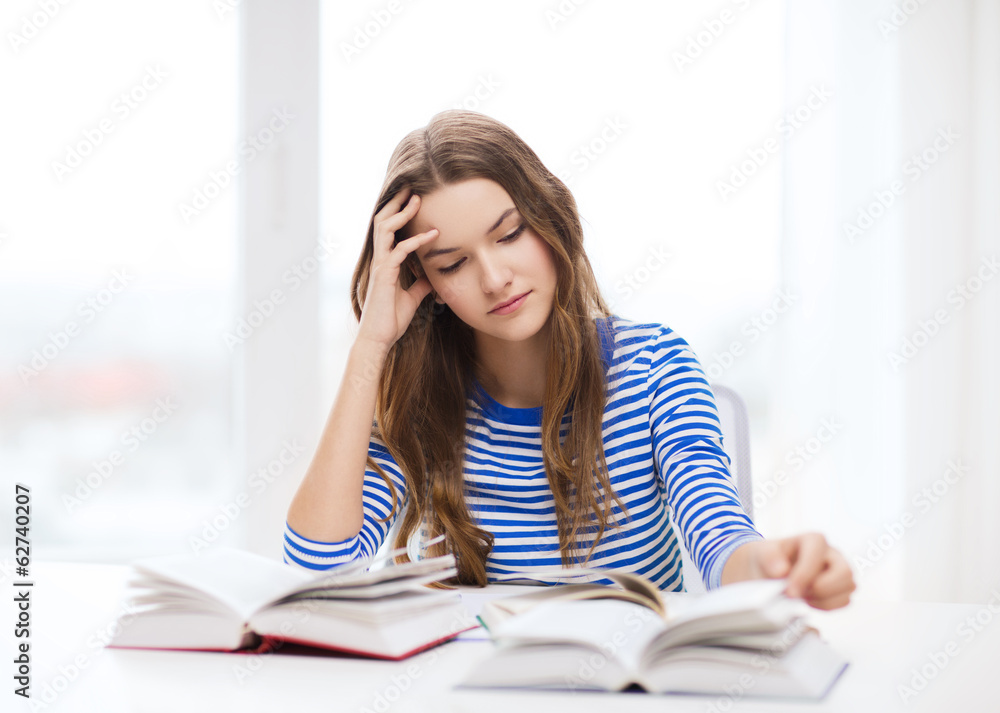 stressed student girl with books stressed student girl with books