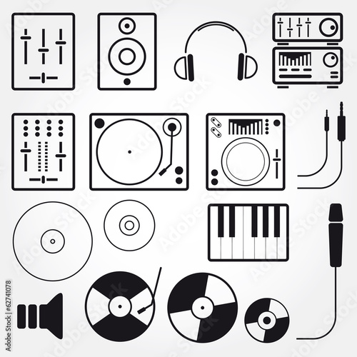 Vector set of various stylized dj icons