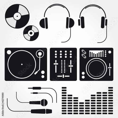Vector set of various stylized dj icons