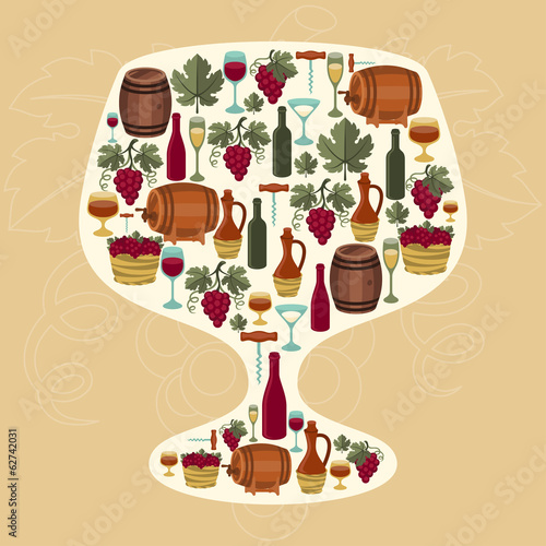 Concept with objects winemaking in shape of glass.
