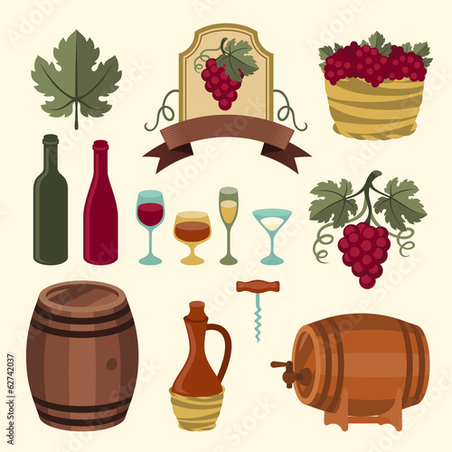 Set of wine icons, elements and objects.