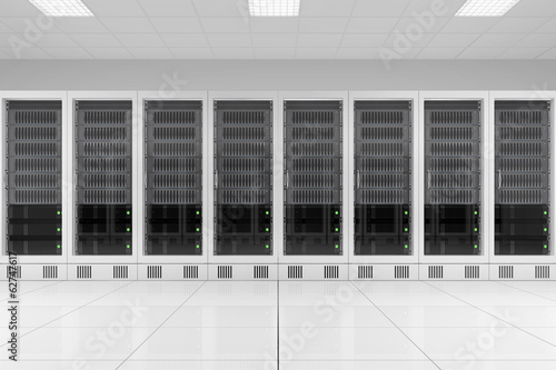 row of data racks in server room