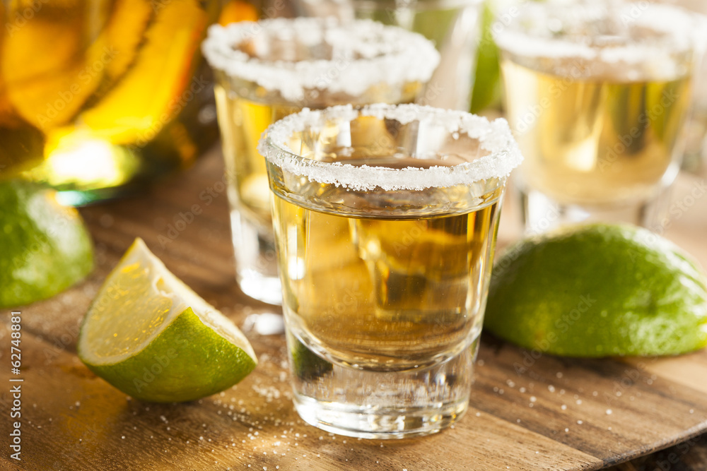 Tequila Shots with Lime and Salt - obrazy, fototapety, plakaty 