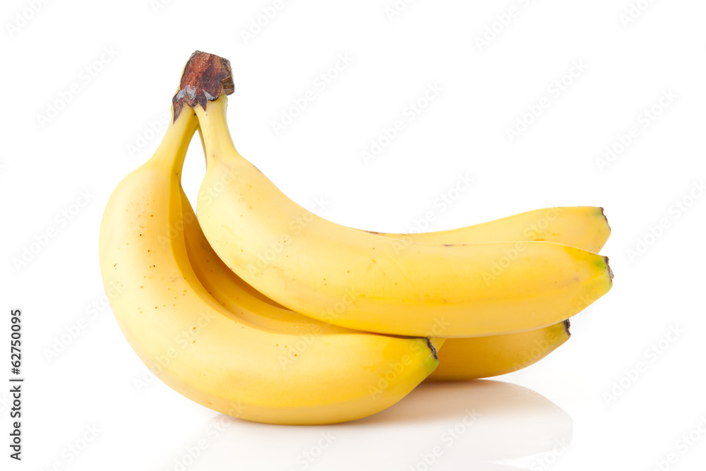 Ripe bananas on a white