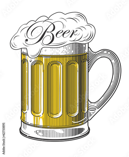 Beer in vintage engraving style on transparent background