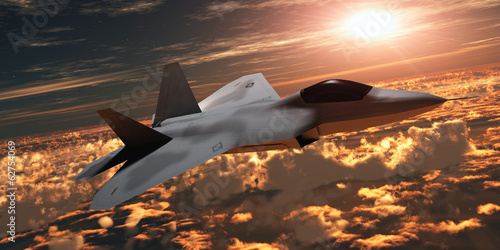 Fotografie F-22 Fighter Jet at Sunset