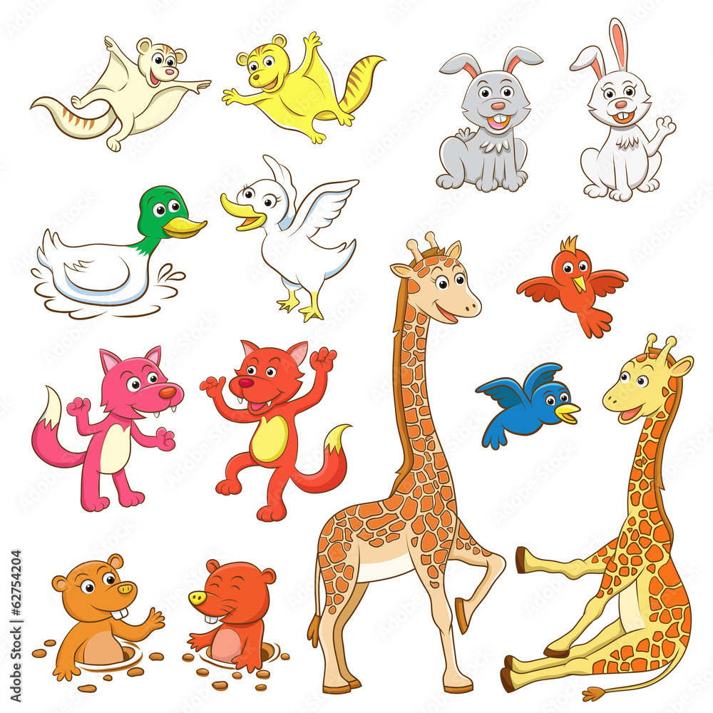 Obraz zestaw kreskówek zwierząt.
