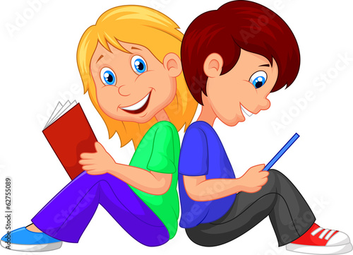 Boy and girl reading book