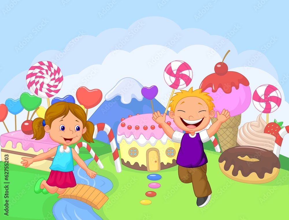 Happy children in the fantasy sweet land Happy children in the fantasy sweet land