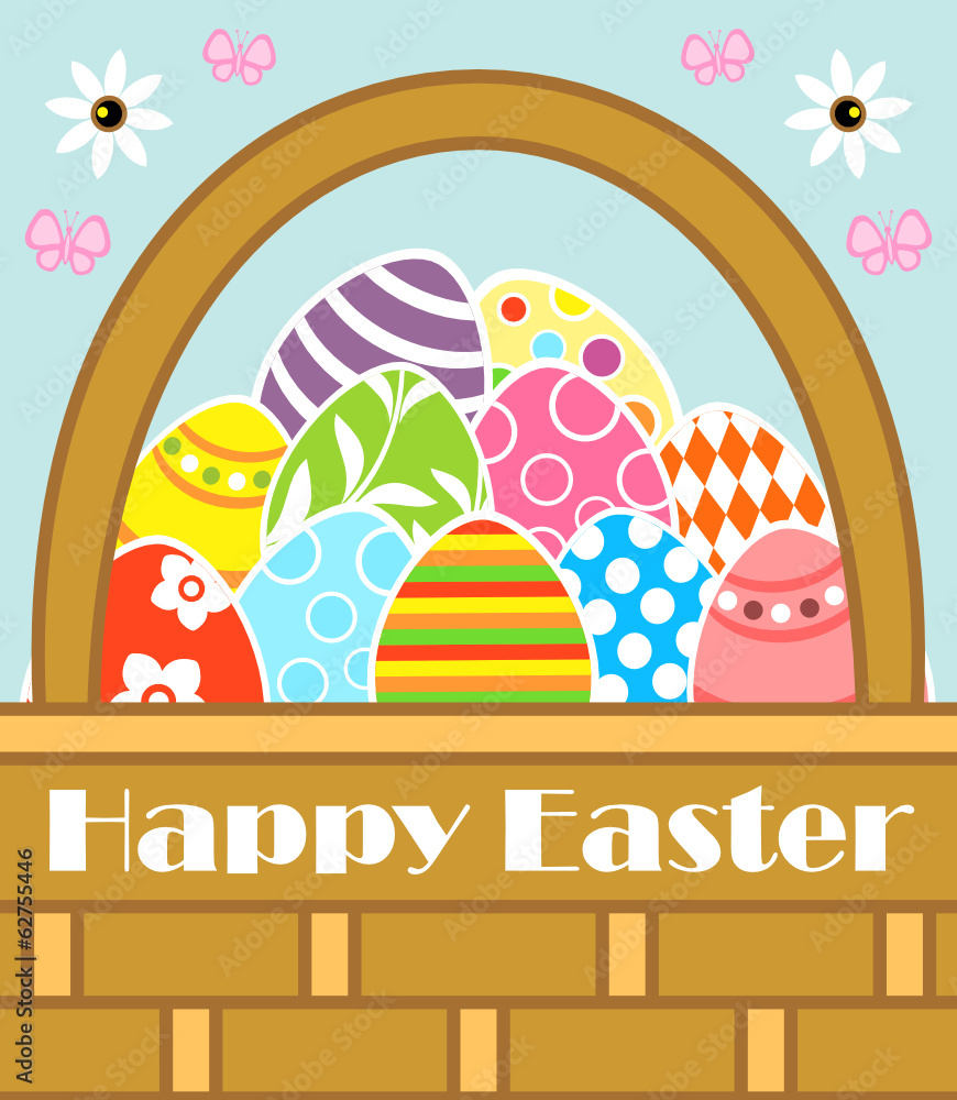 Happy Easter background card with basket Happy Easter background card with basket