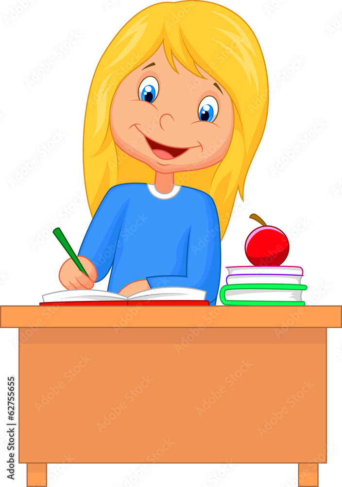 Cartoon girl studying