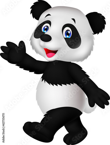Fototapeta Naklejka Na Ścianę i Meble -  Cute panda cartoon waving hand