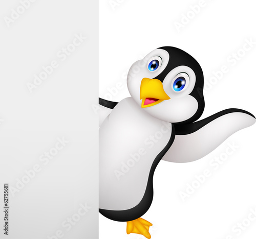 Penguin cartoon with blank sign
