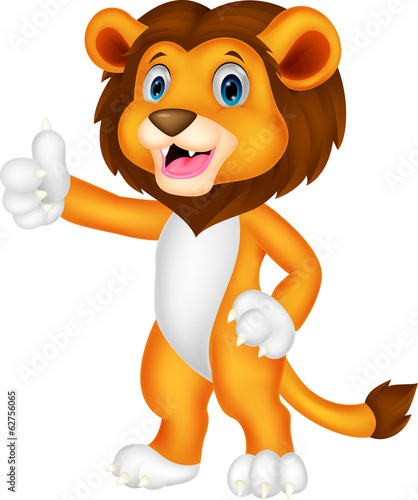 Fototapeta Naklejka Na Ścianę i Meble -  Cute lion cartoon giving thumb up