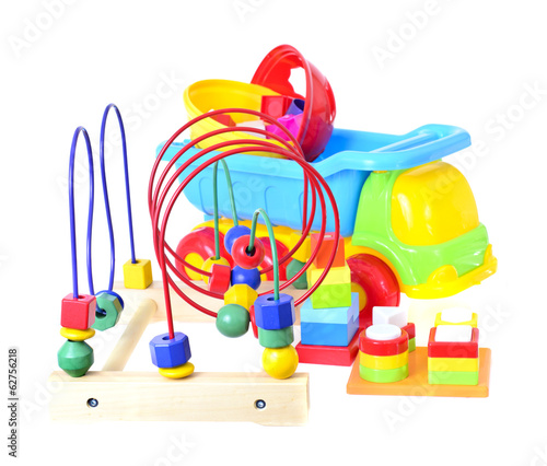 Children's toys isolated on white background