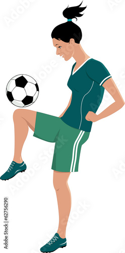 Young girl playing football or soccer