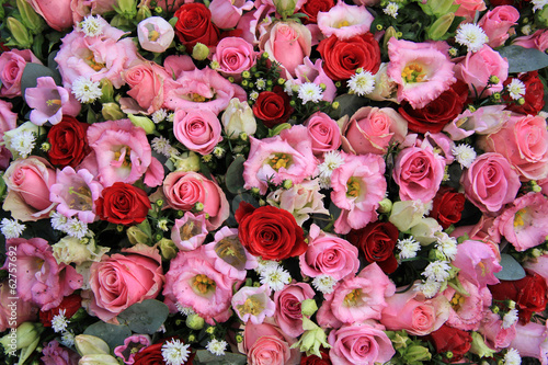Red  pink and white wedding arrangement