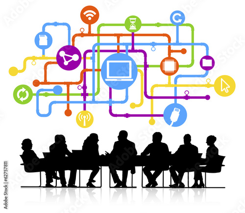 Vector of Business Meeting with Connection Themed Background
