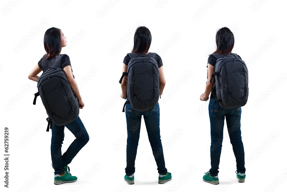 Rear view, Relaxing young asian woman standing
