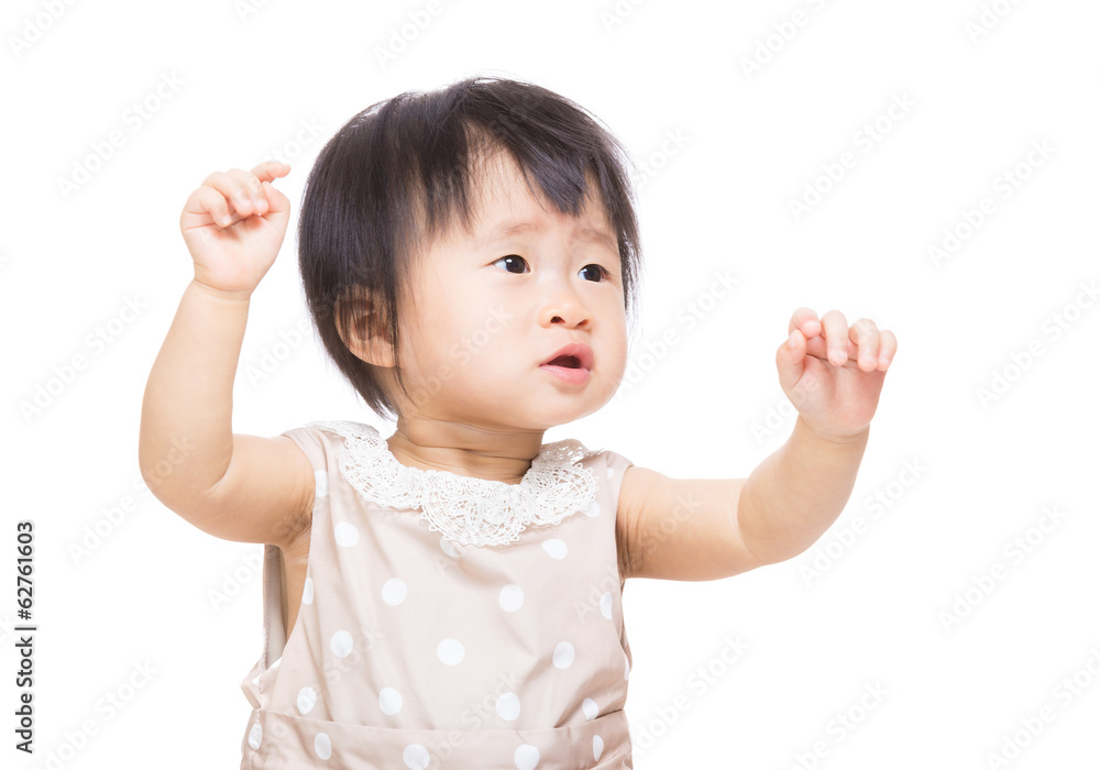 Asian baby girl two hands up Asian baby girl two hands up