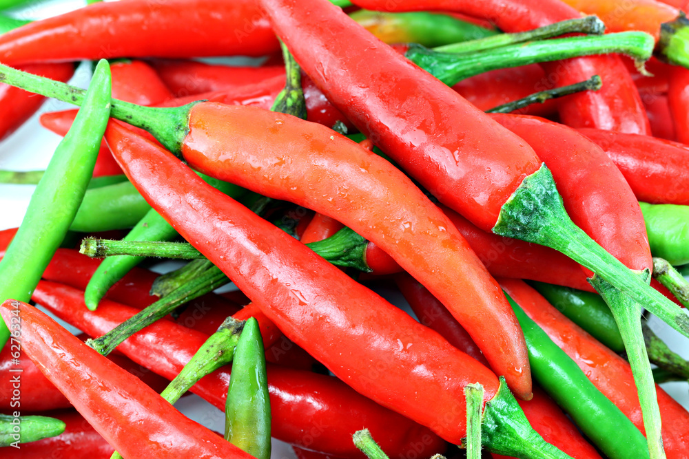 a pile of red chillies.