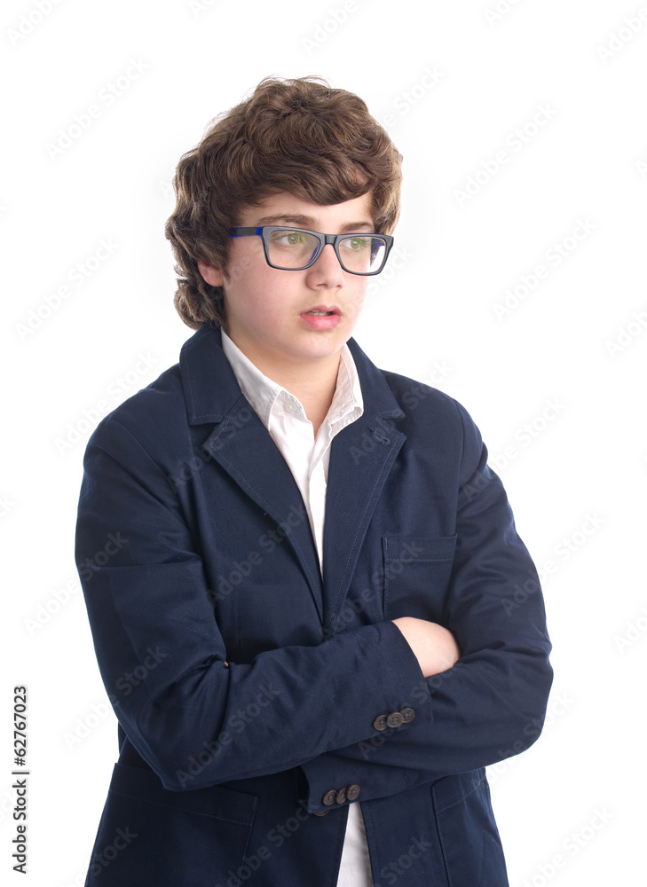 Young Nerd Student shot against white background..
