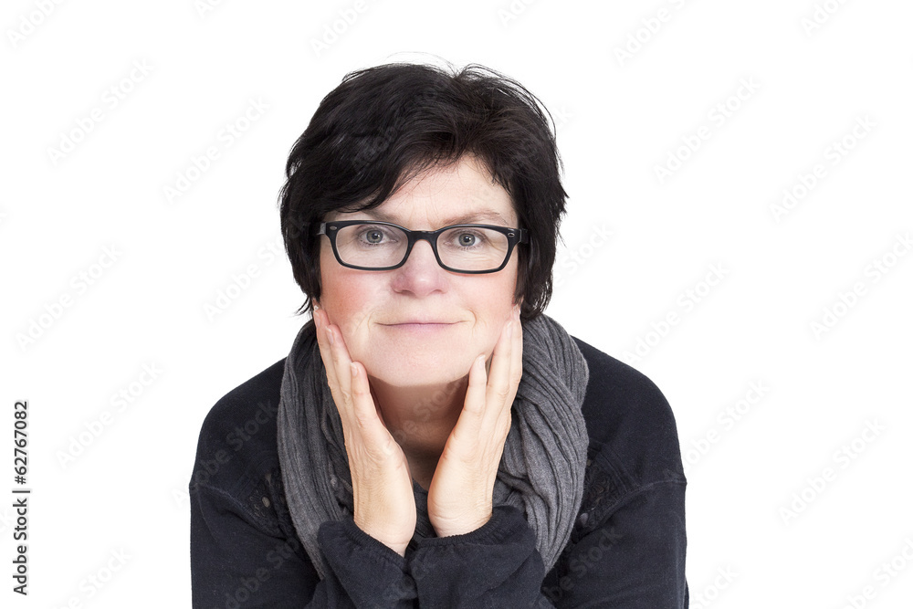 Portrait of a woman with glasses in middle age Portrait of a woman with glasses in middle age
