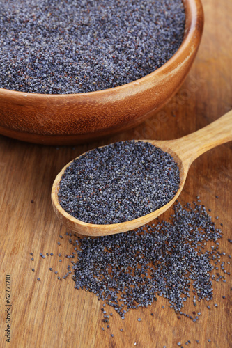 Poppy seeds on table close-up