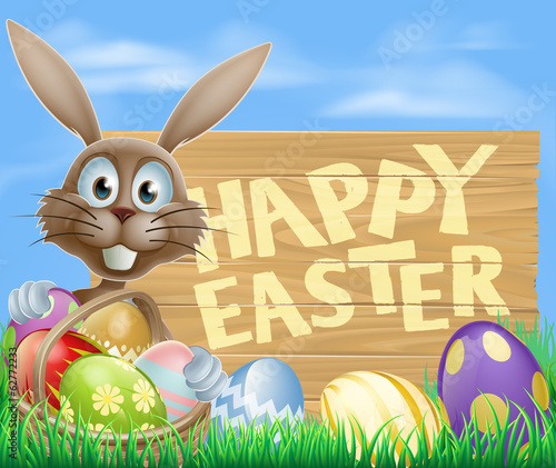 Happy Easter eggs basket bunny