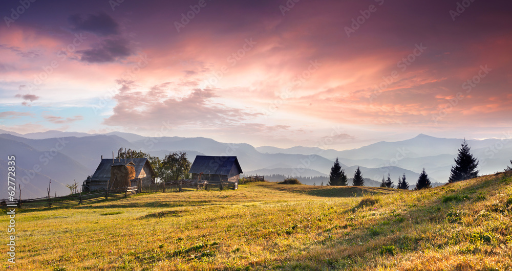 Fototapeta premium Colorful panorama of the mountains village