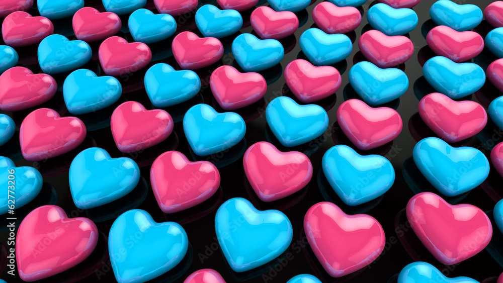 Pink Blue heart on black plane Pink Blue heart on black plane