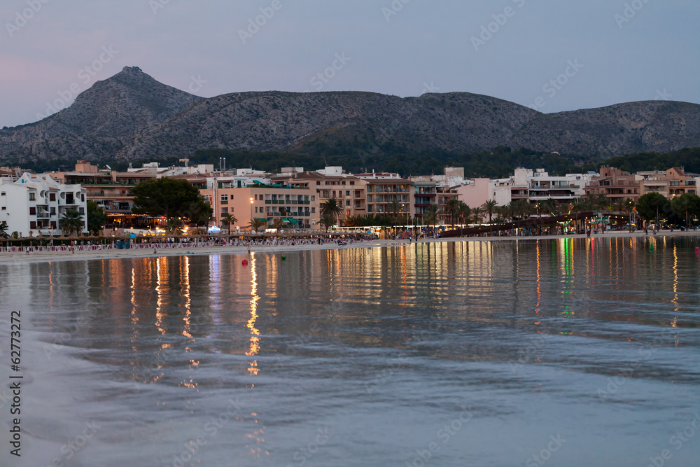 The beach with the evening-time in Alcudia  on Majorca