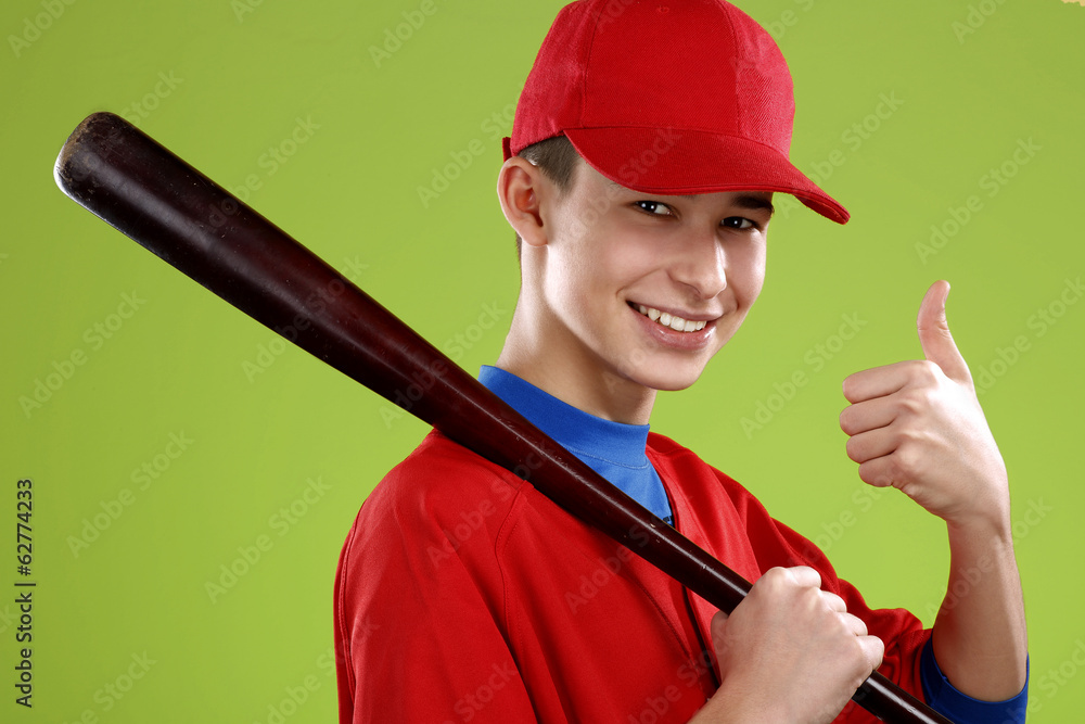 portrait of a beautiful teen baseball player in red and white un portrait of a beautiful teen baseball player in red and white un
