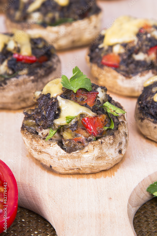 Stuffed champignons with eggs, cheese and paprika. Stuffed champignons with eggs, cheese and paprika.